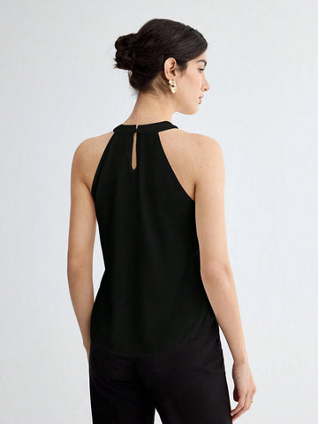 BizChic Women Summer Solid Color Halter Neck Elegant Sleeveless Top