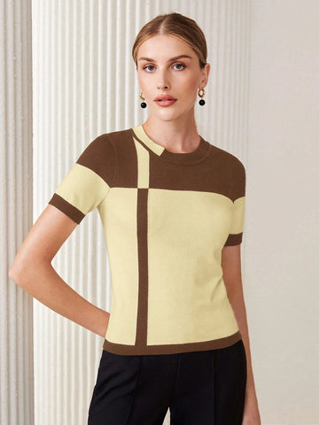 2pcs Contrast Color Fitted Knit Sweater