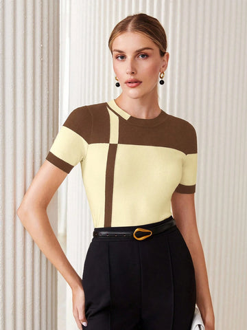 2pcs Contrast Color Fitted Knit Sweater