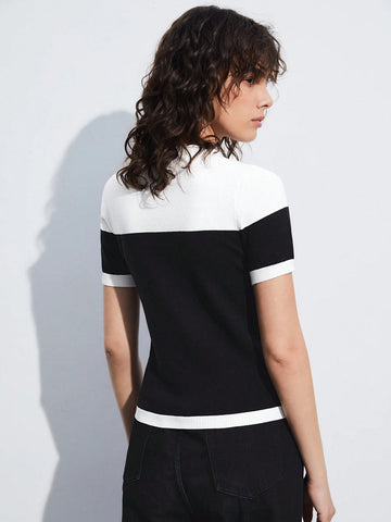 2pcs Contrast Color Fitted Knit Sweater