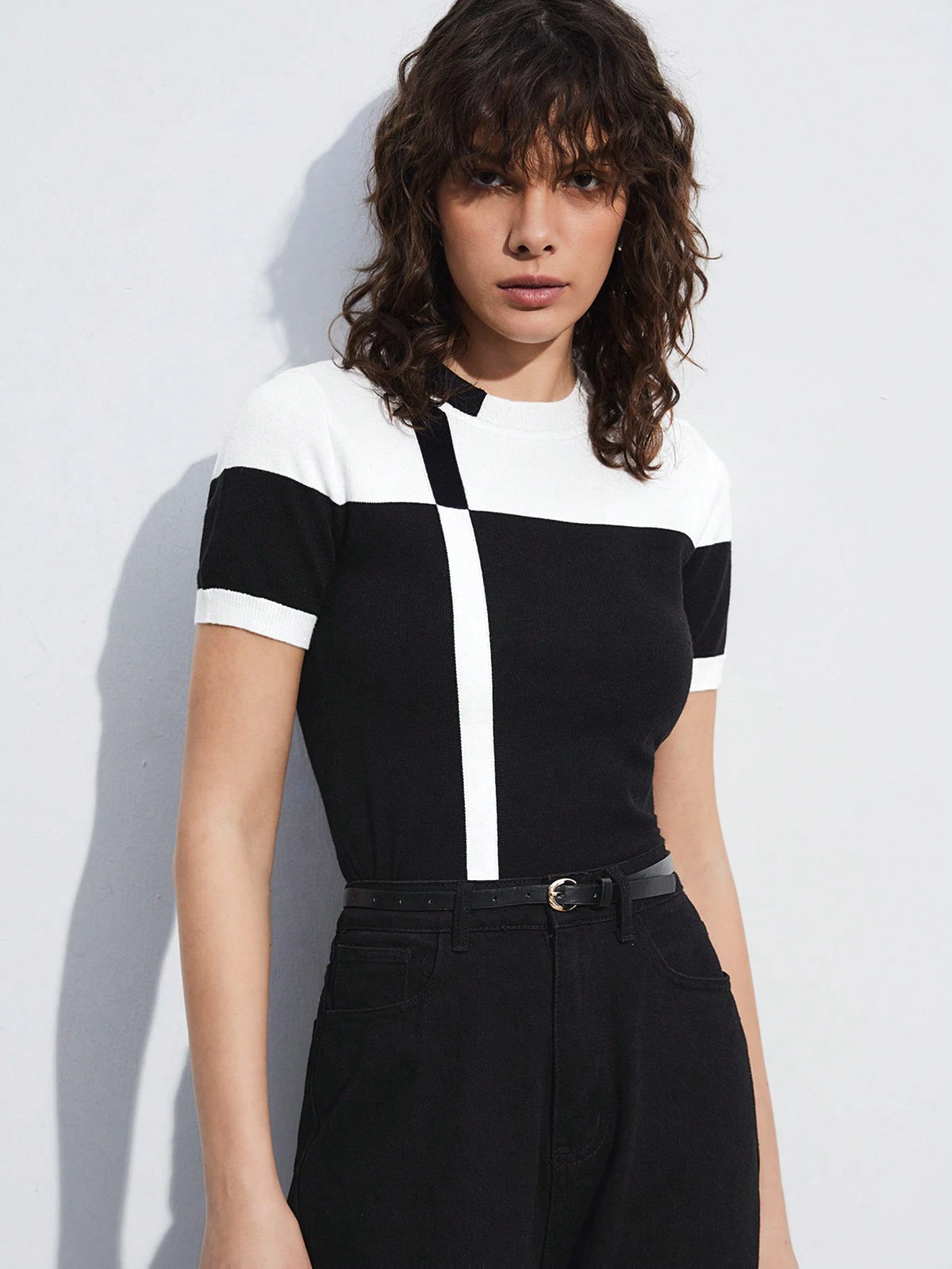 2pcs Contrast Color Fitted Knit Sweater shein