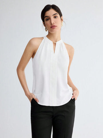 BizChic Women Summer Solid Color Halter Neck Elegant Sleeveless Top