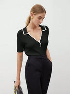 Women's Casual Colorblock Collar Short Sleeve Knit Top shein