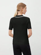 Women's Casual Colorblock Collar Short Sleeve Knit Top shein