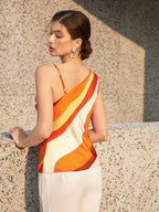 Women's Color-Block Asymmetrical Collar Tank Top With Colorful Print shein