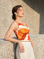Women's Color-Block Asymmetrical Collar Tank Top With Colorful Print shein