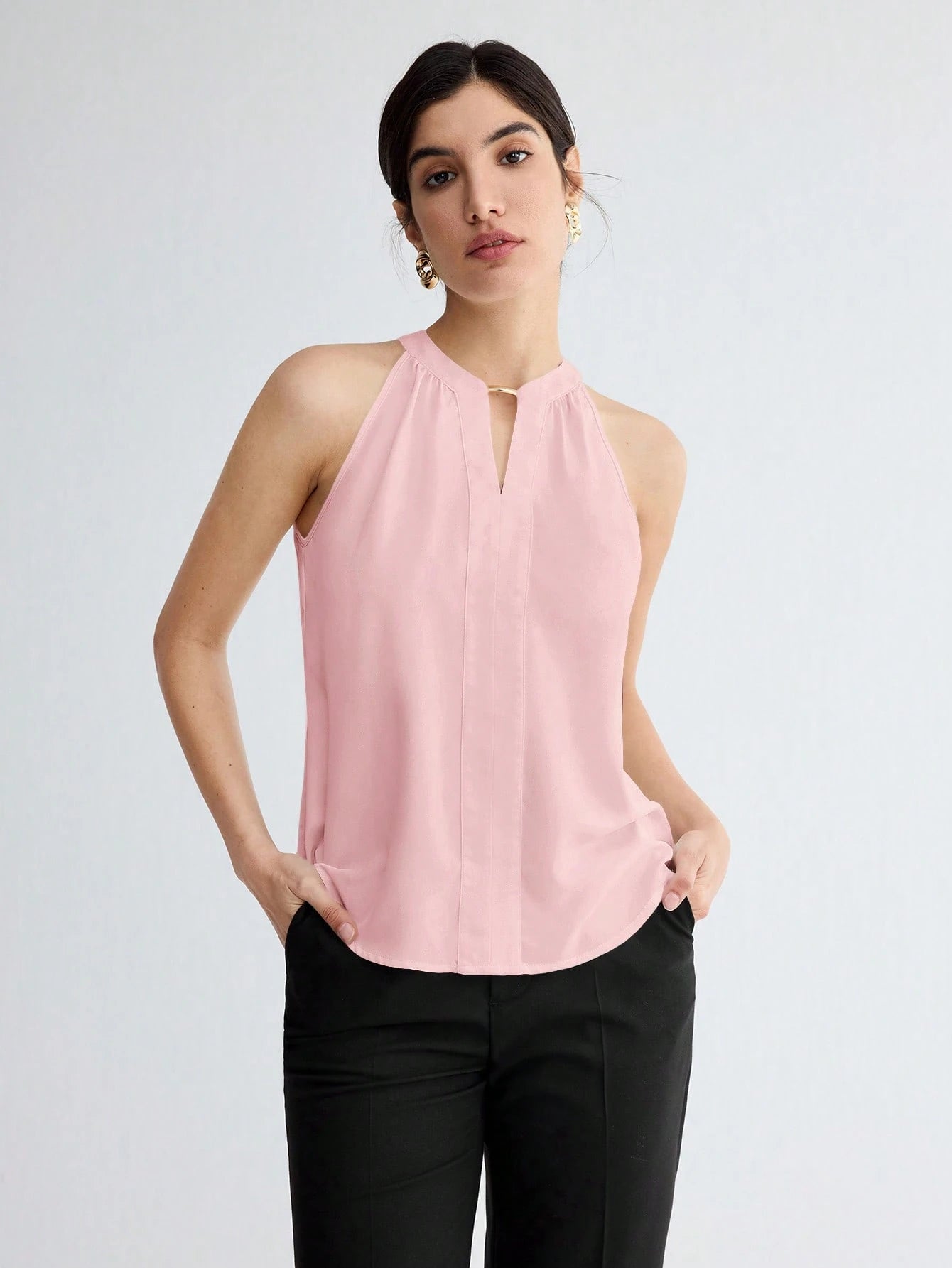 BizChic Women Summer Solid Color Halter Neck Elegant Sleeveless Top shein
