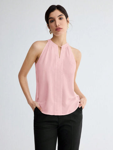 BizChic Women Summer Solid Color Halter Neck Elegant Sleeveless Top