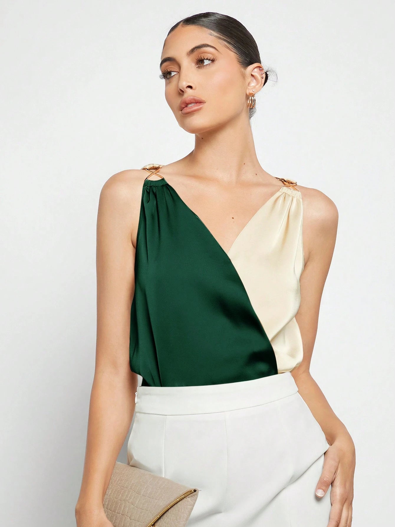 BizChic Colorblock Sleeveless Shirt shein