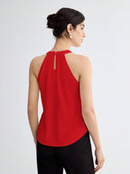 BizChic Women Summer Solid Color Halter Neck Elegant Sleeveless Top shein