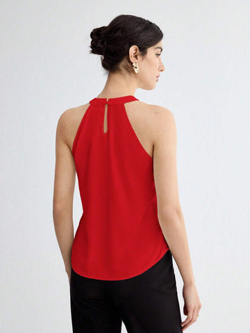 BizChic Women Summer Solid Color Halter Neck Elegant Sleeveless Top