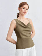 BizChic Pearl Decor Chain Strap Draped Neck Sleeveless Blouse shein