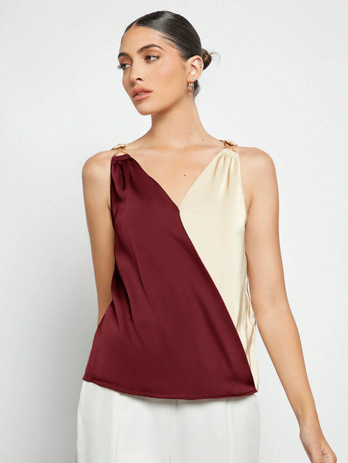 BizChic Colorblock Sleeveless Shirt shein