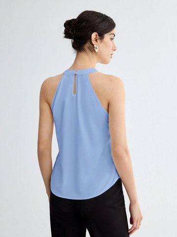 BizChic Women Summer Solid Color Halter Neck Elegant Sleeveless Top