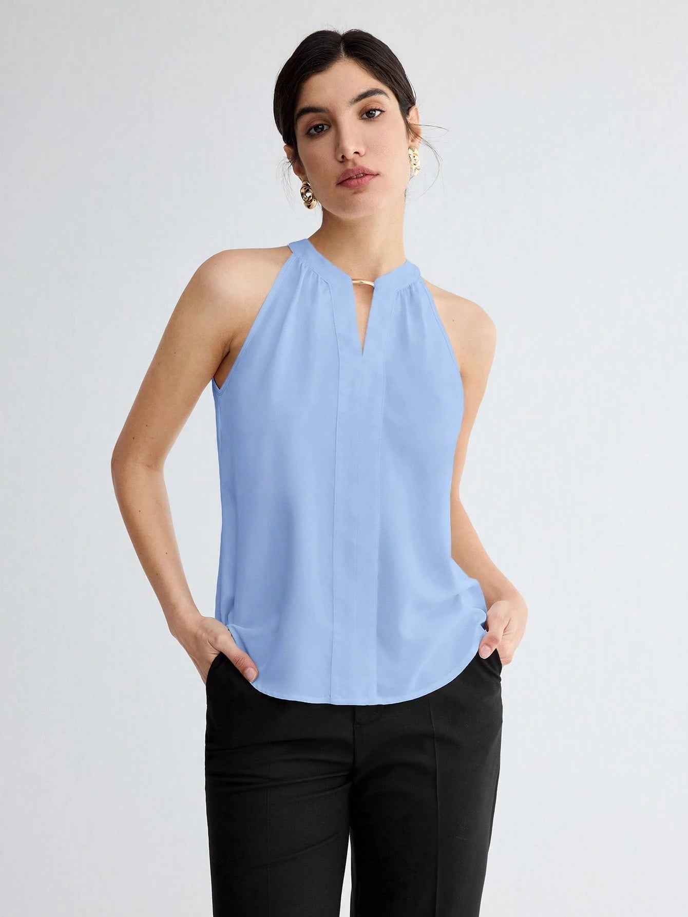 BizChic Women Summer Solid Color Halter Neck Elegant Sleeveless Top shein