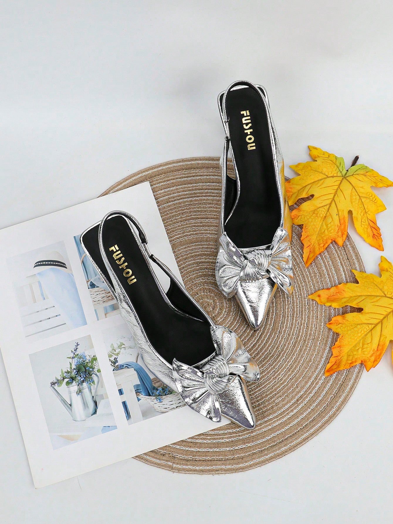 Bow Decor Point Toe Slingback Pumps shein