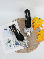 Bow Decor Point Toe Slingback Pumps shein