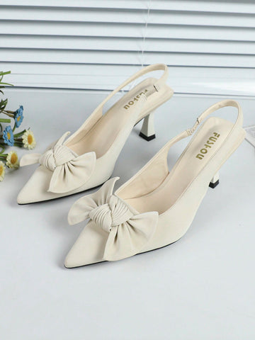 Bow Decor Point Toe Slingback Pumps shein