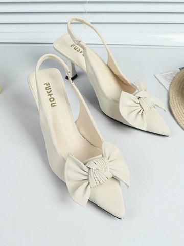 Bow Decor Point Toe Slingback Pumps shein