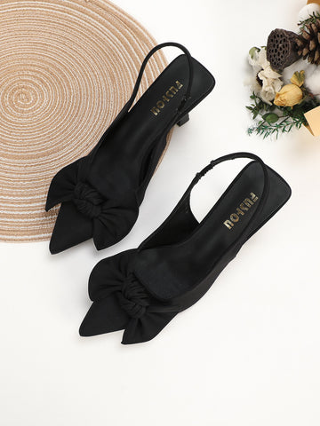 Bow Decor Point Toe Slingback Pumps shein