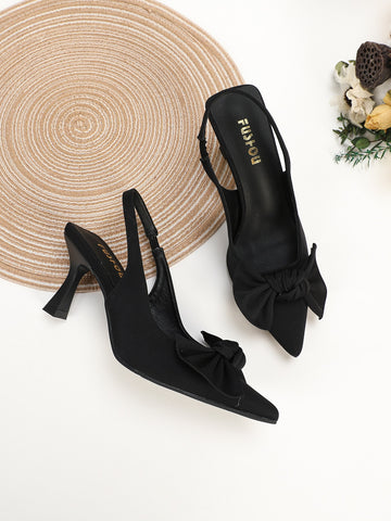 Bow Decor Point Toe Slingback Pumps shein