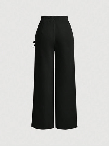 MOD Bow Front Wide Leg Pants shein