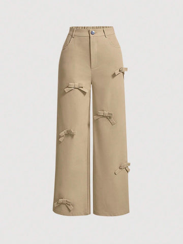 MOD Bow Front Wide Leg Pants shein