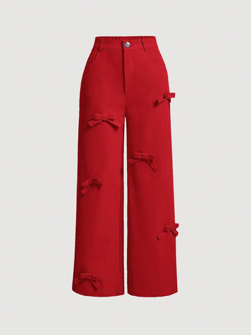 MOD Bow Front Wide Leg Pants shein