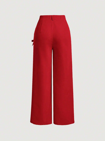 MOD Bow Front Wide Leg Pants shein