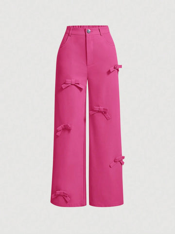 MOD Bow Front Wide Leg Pants shein