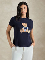 Women's Round Neck Bear Embroidery Casual Versatile Daily Wear Short Sleeve T-Shirt shein