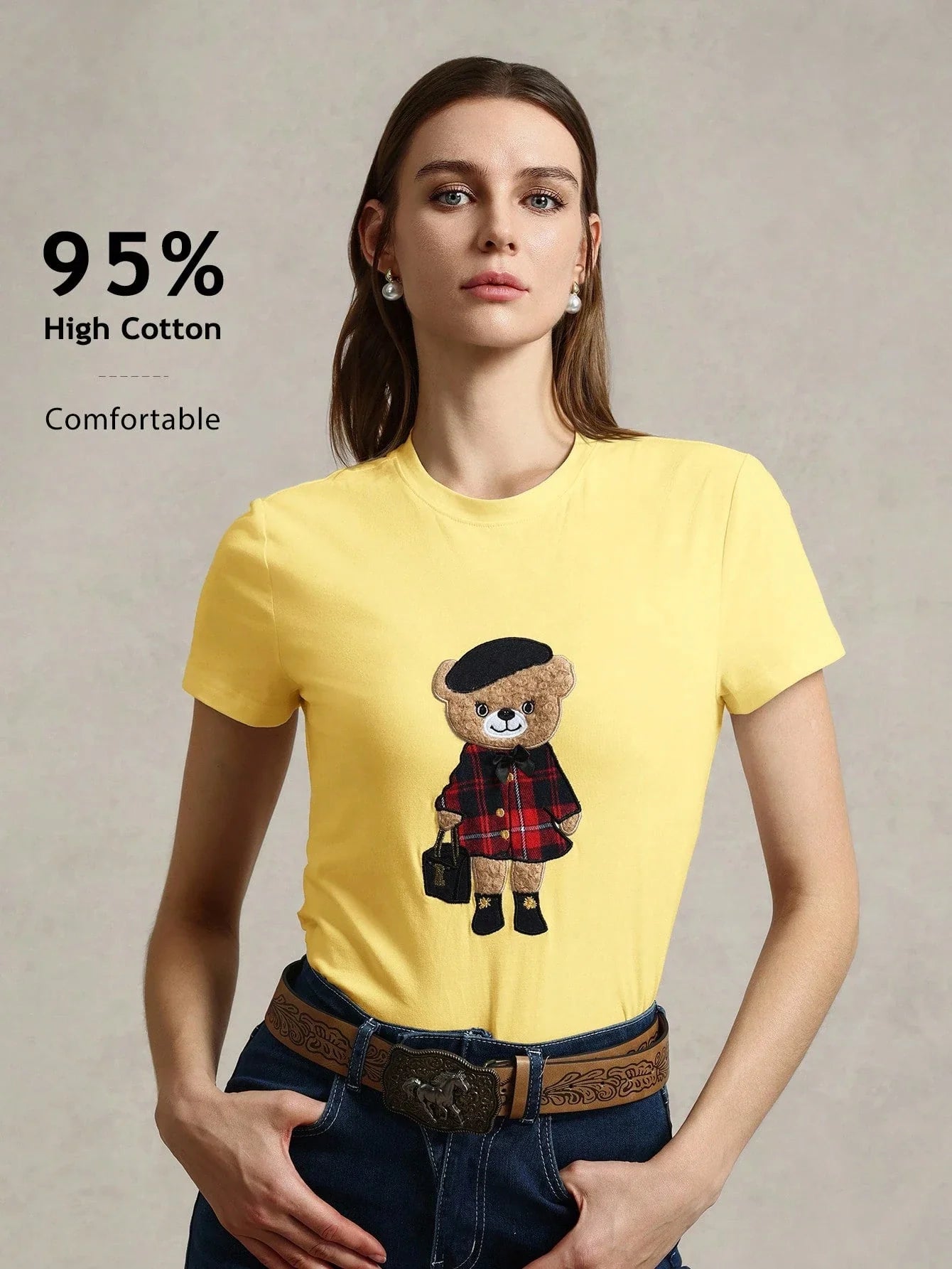Casual Knit Crew Neck Short Sleeve Fitted Women T-Shirt shein