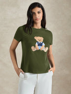 Women's Round Neck Bear Embroidery Casual Versatile Daily Wear Short Sleeve T-Shirt shein