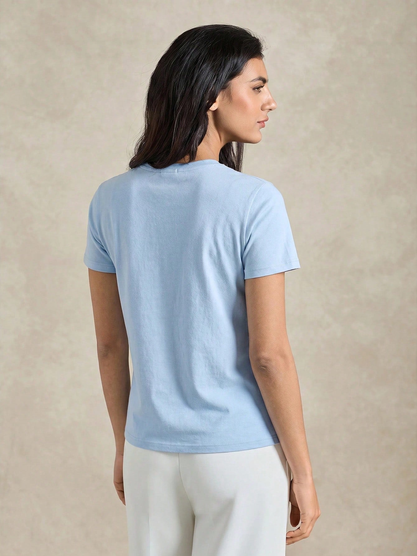 Women's Round Neck Bear Embroidery Casual Versatile Daily Wear Short Sleeve T-Shirt shein