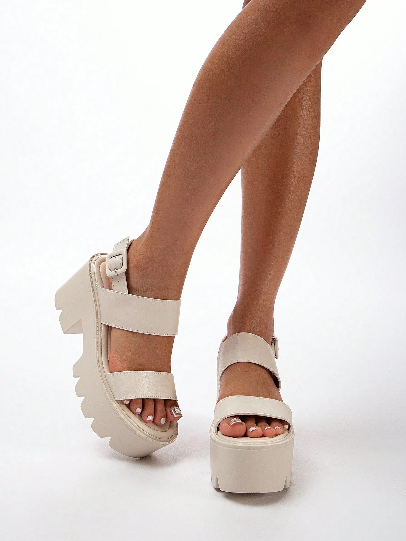 Buckle Decor Platform Slingback Sandals shein