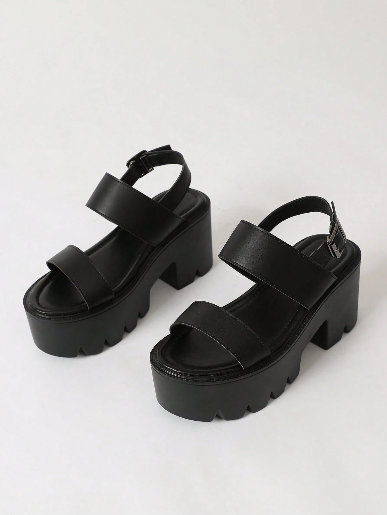 Buckle Decor Platform Slingback Sandals shein