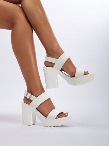 Buckle Decor Platform Slingback Sandals shein