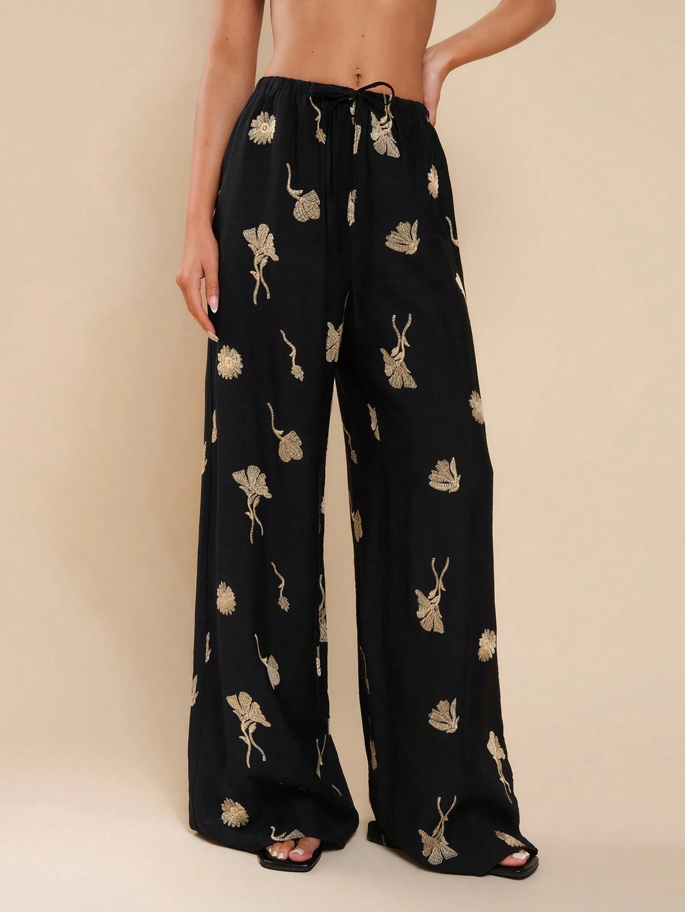 Women Embroidery Decor Casual Versatile Straight Leg Pants
