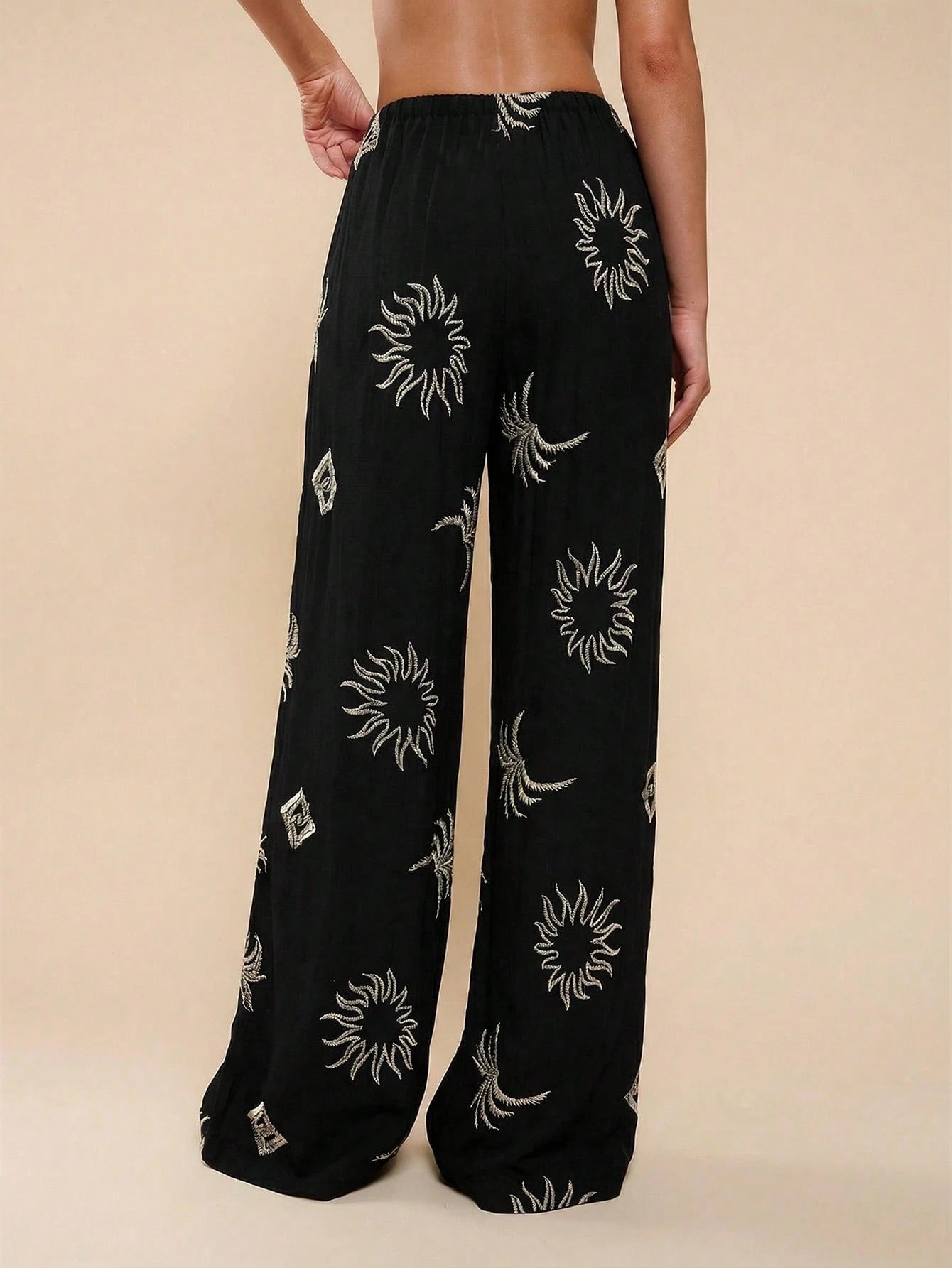 Women Embroidery Decor Casual Versatile Straight Leg Pants