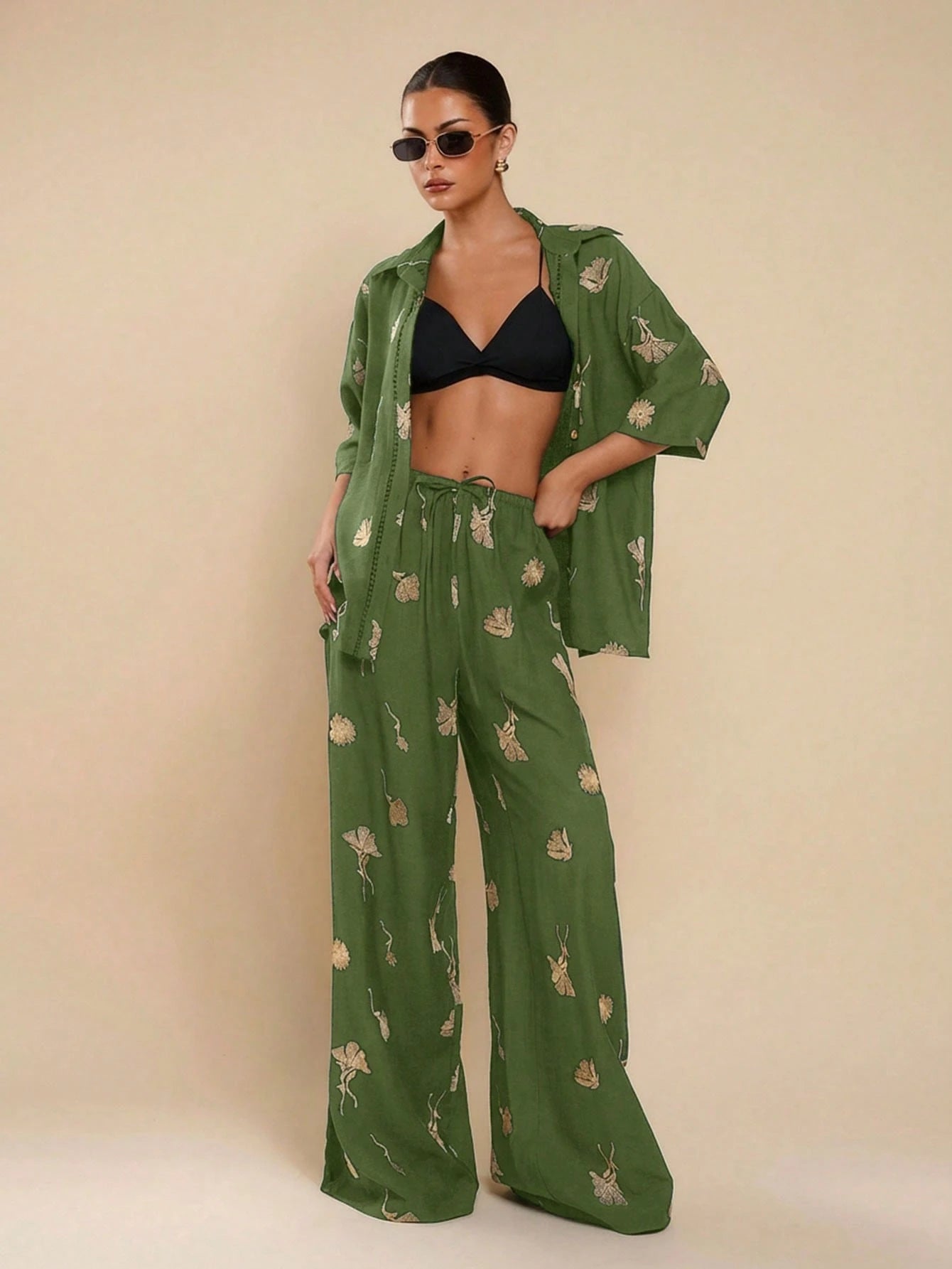 Women Embroidery Decor Casual Versatile Straight Leg Pants shein