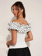Women's Elegant Vacation Polka Dot Off Shoulder Top shein