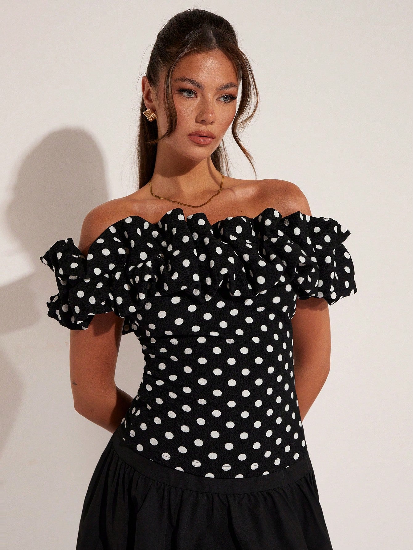 Women's Elegant Vacation Polka Dot Off Shoulder Top shein