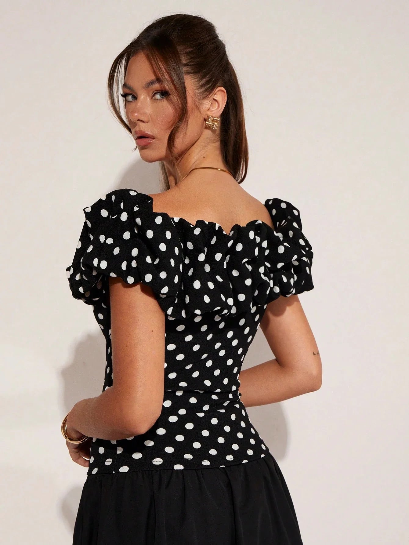 Women's Elegant Vacation Polka Dot Off Shoulder Top shein