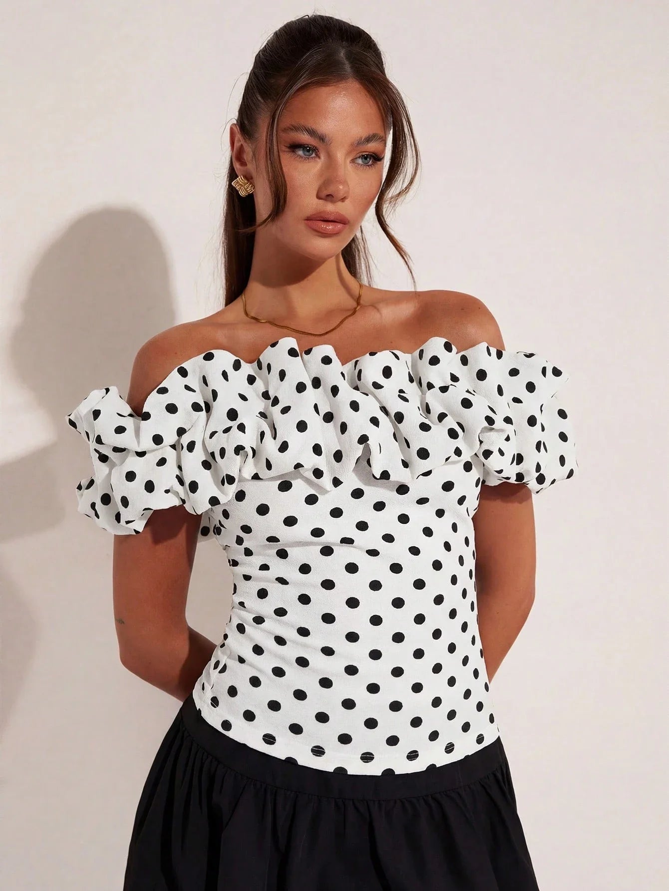 Women's Elegant Vacation Polka Dot Off Shoulder Top shein