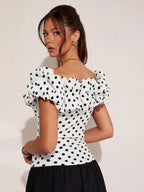 Women's Elegant Vacation Polka Dot Off Shoulder Top shein