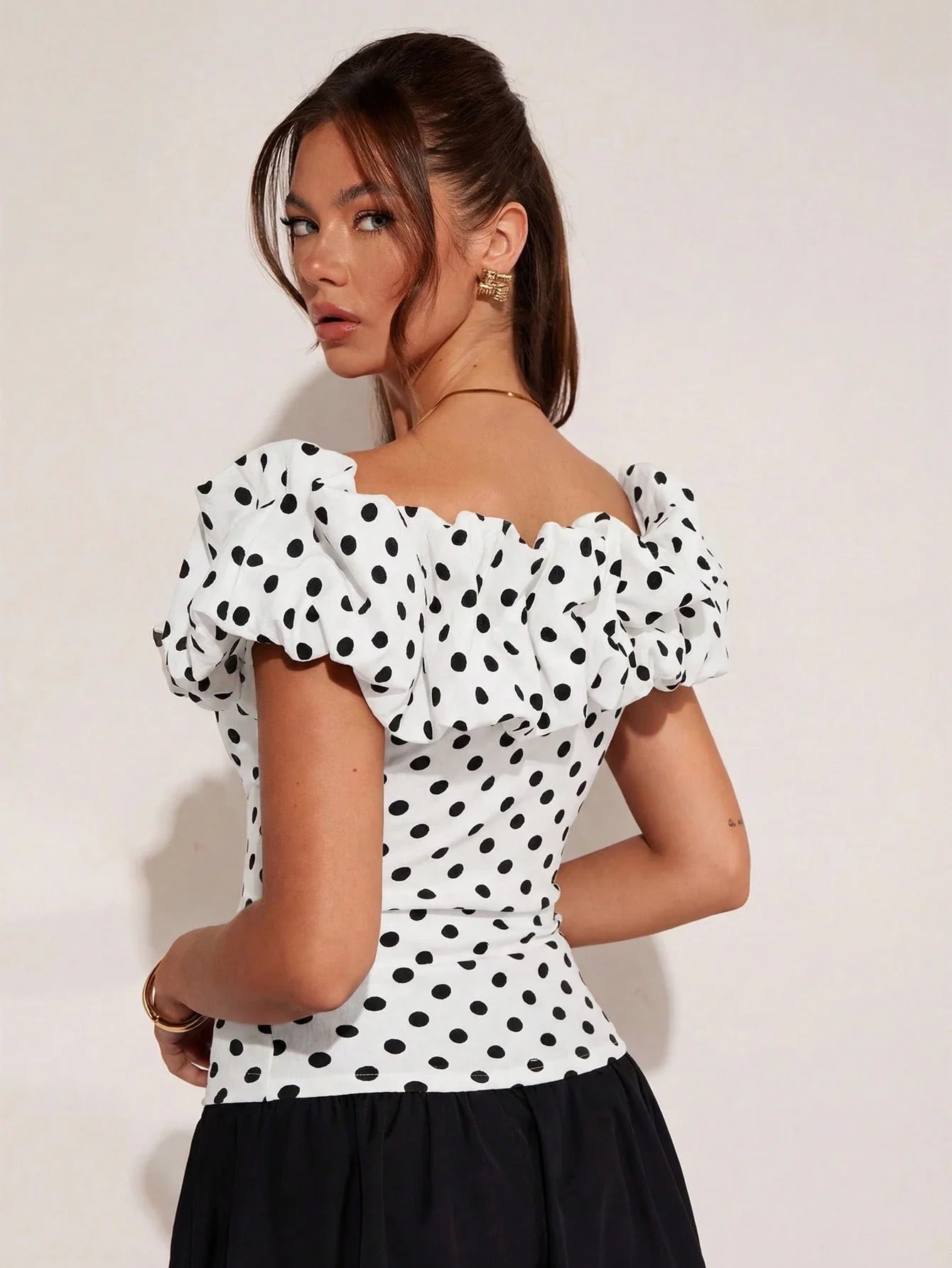Women's Elegant Vacation Polka Dot Off Shoulder Top shein