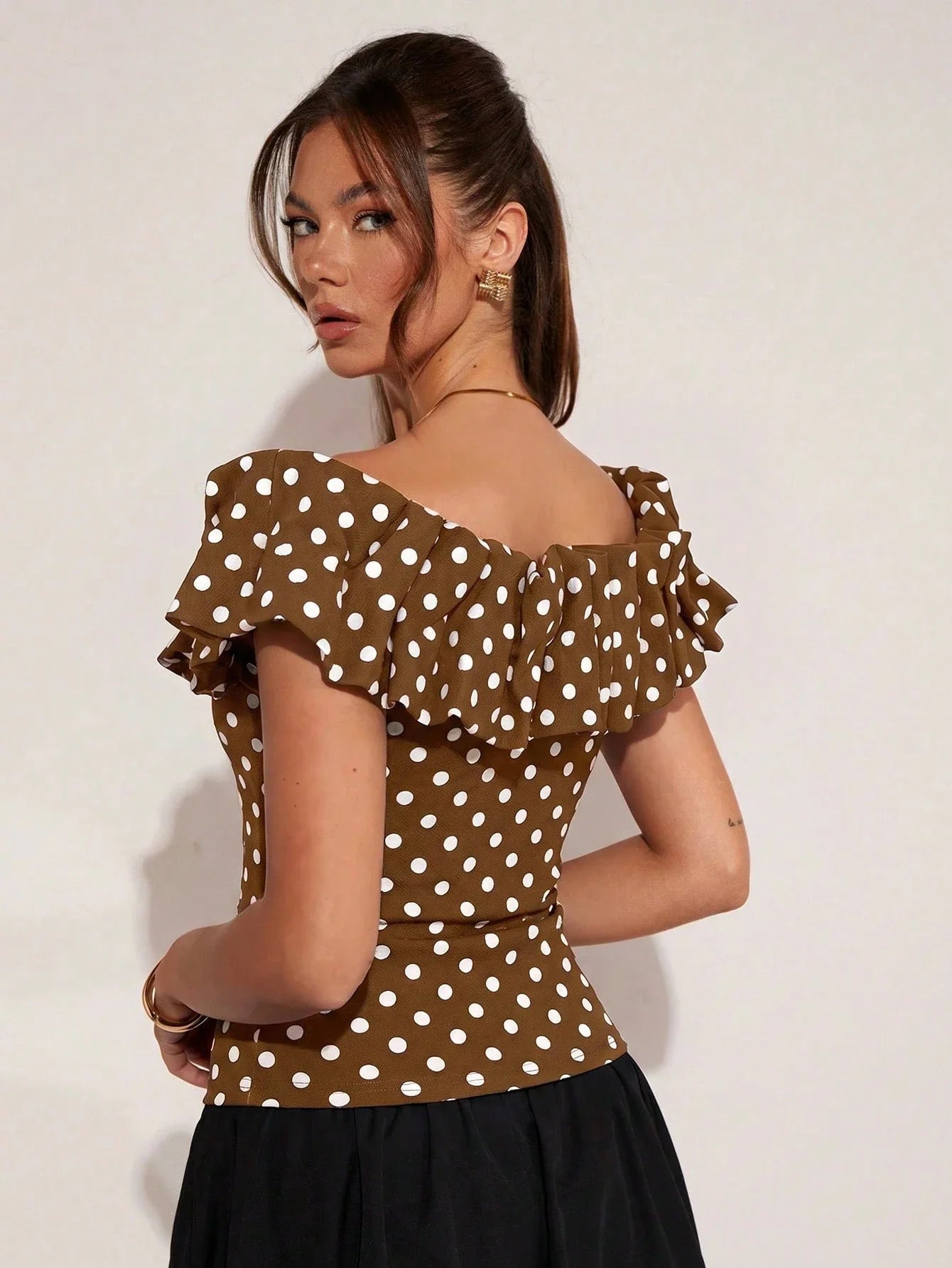 Women's Elegant Vacation Polka Dot Off Shoulder Top shein