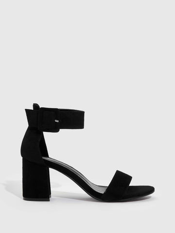 CUCCOO Basic Faux Suede Chunky Heeled Ankle Strap Sandals shein