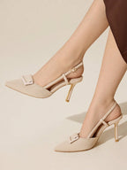 BIZCHIC Women's Pointed Toe Kitten Heel Backstrap Slingback Pumps shein