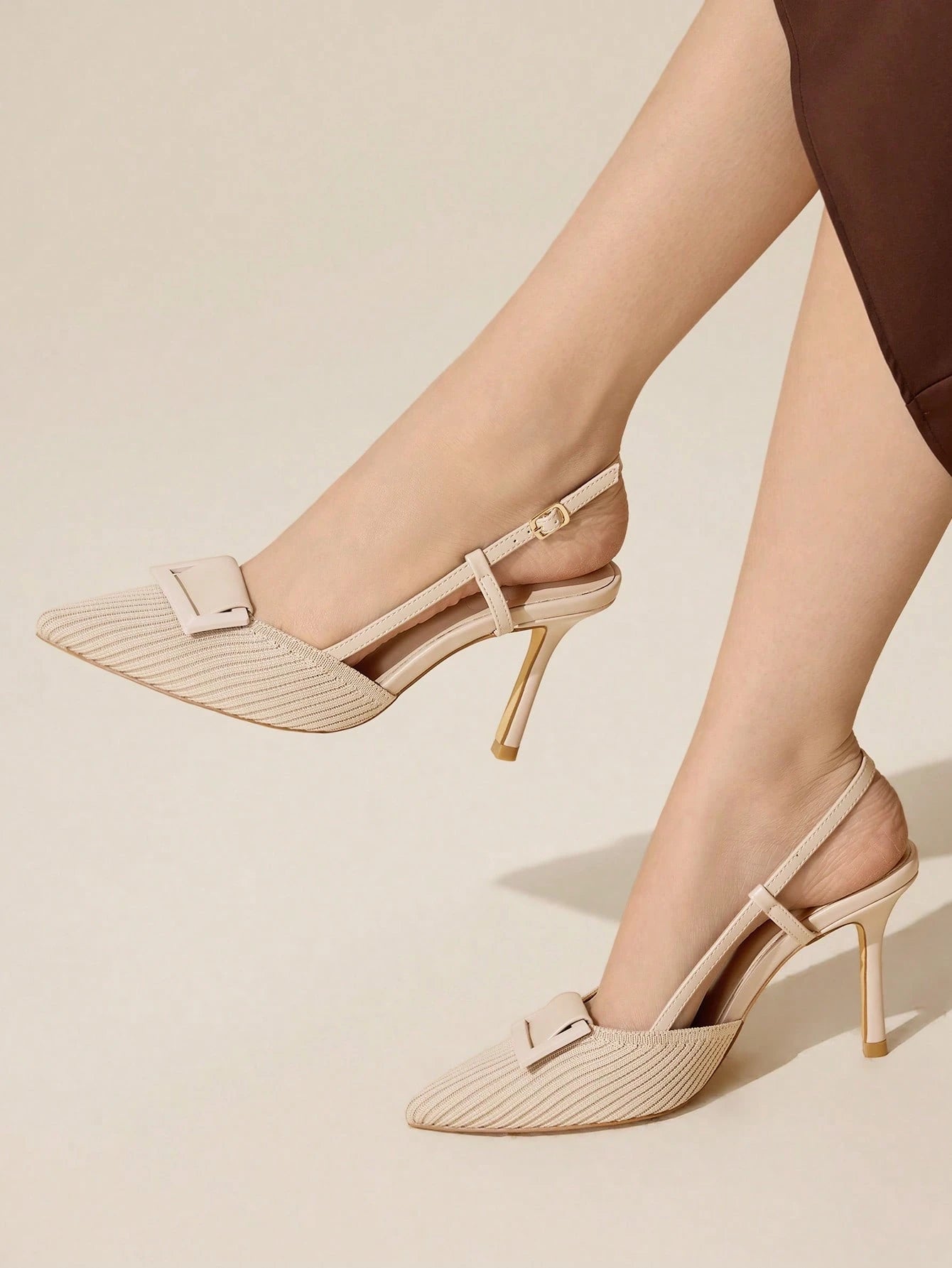 BIZCHIC Women's Pointed Toe Kitten Heel Backstrap Slingback Pumps shein